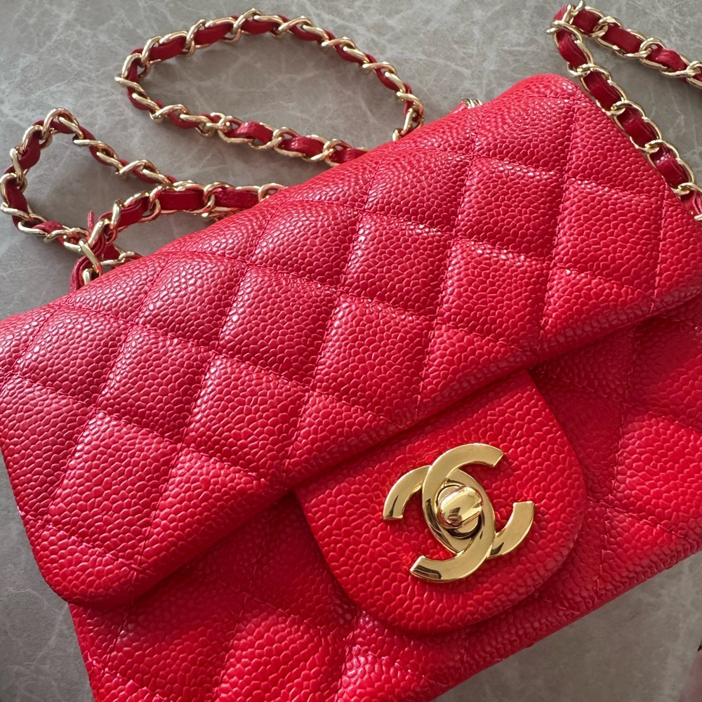 Chanel Red Quilted Shoulder Bag with Gold Chain very old